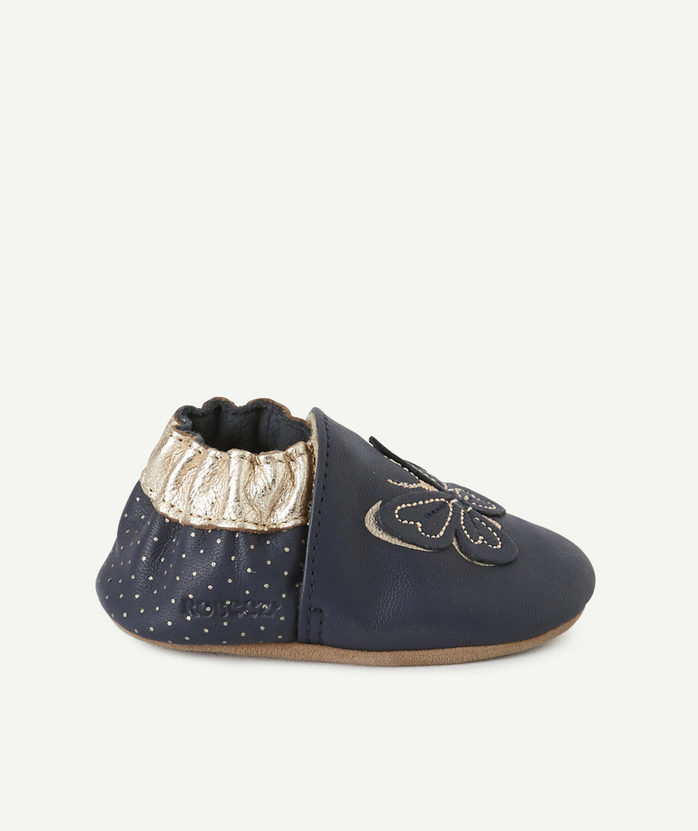 ROBEEZLES CHAUSSONS BLEU MARINE EN CUIR AVEC PAPILLONS