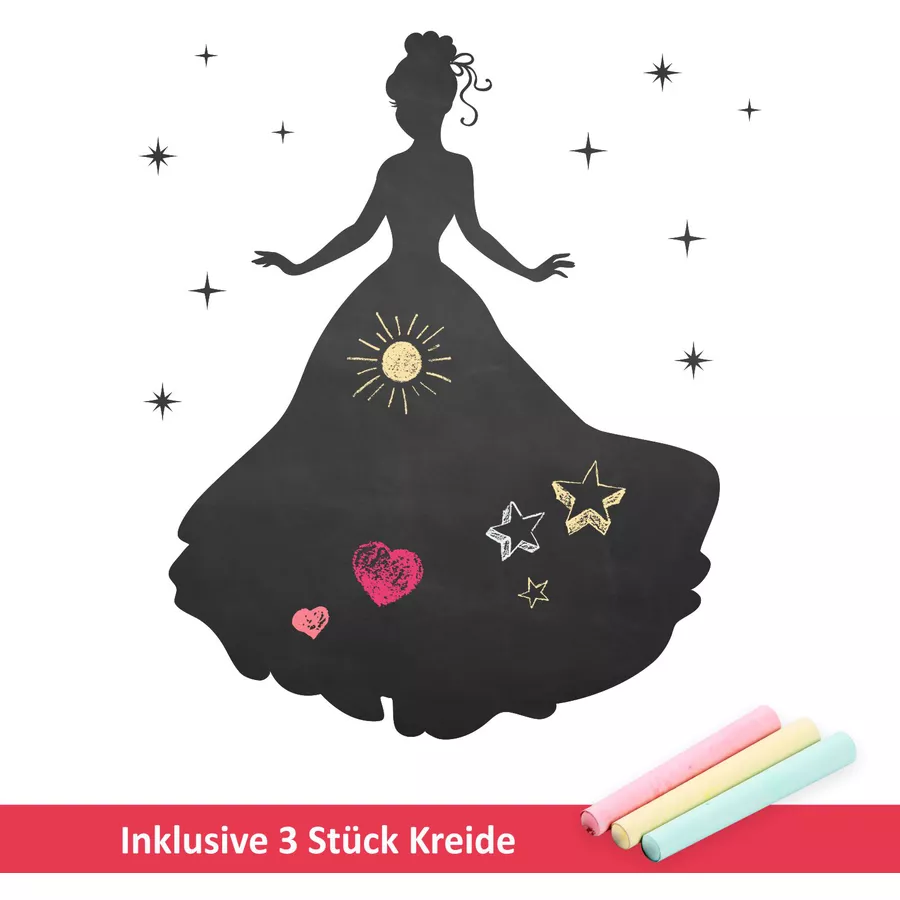 Nikima Wandtattoo 004 Prinzessin - selbstklebende Tafelfolie Kreidefolie inkl. 3 Stück Kreide schwarz