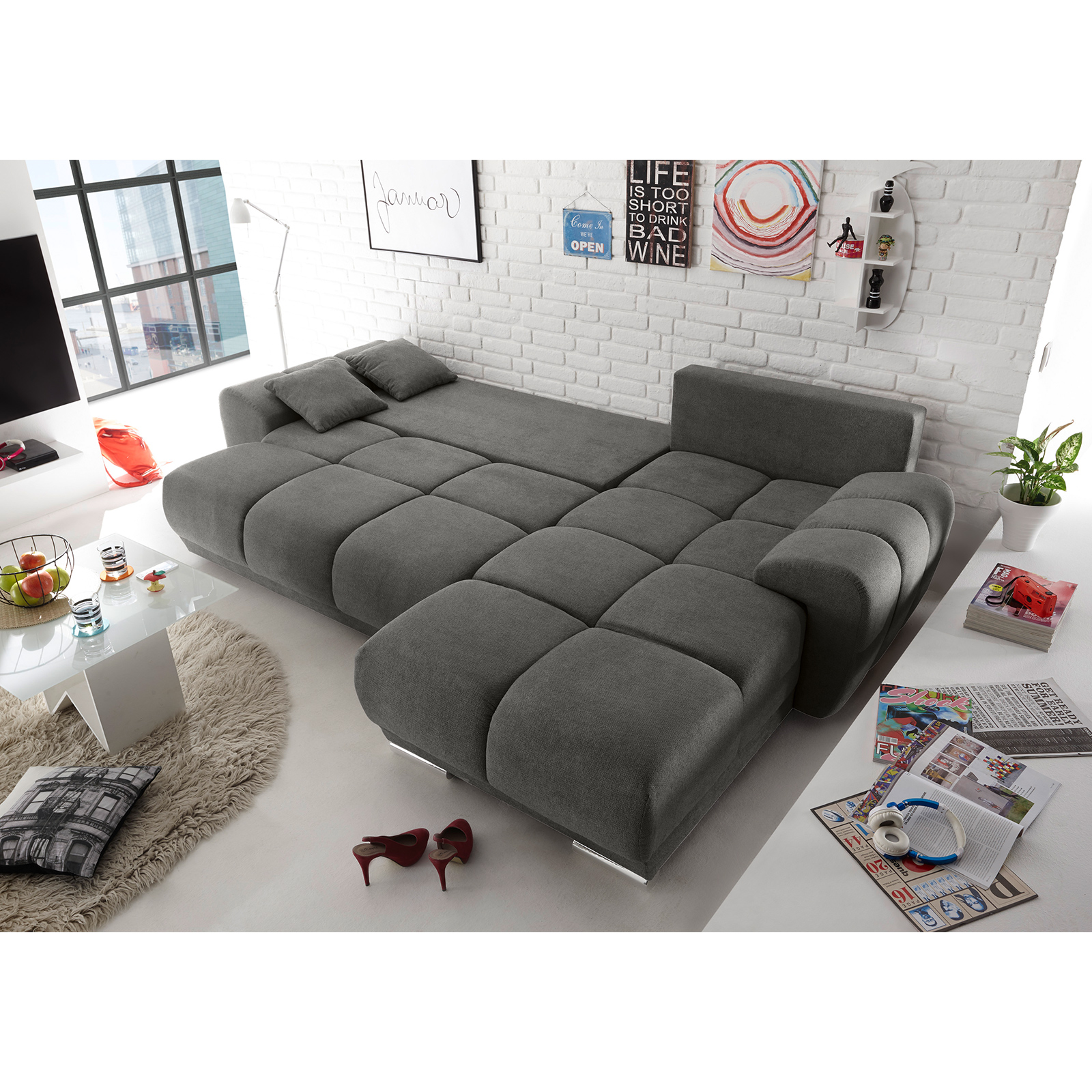 Ecksofa - stone - mit Liegefunktion