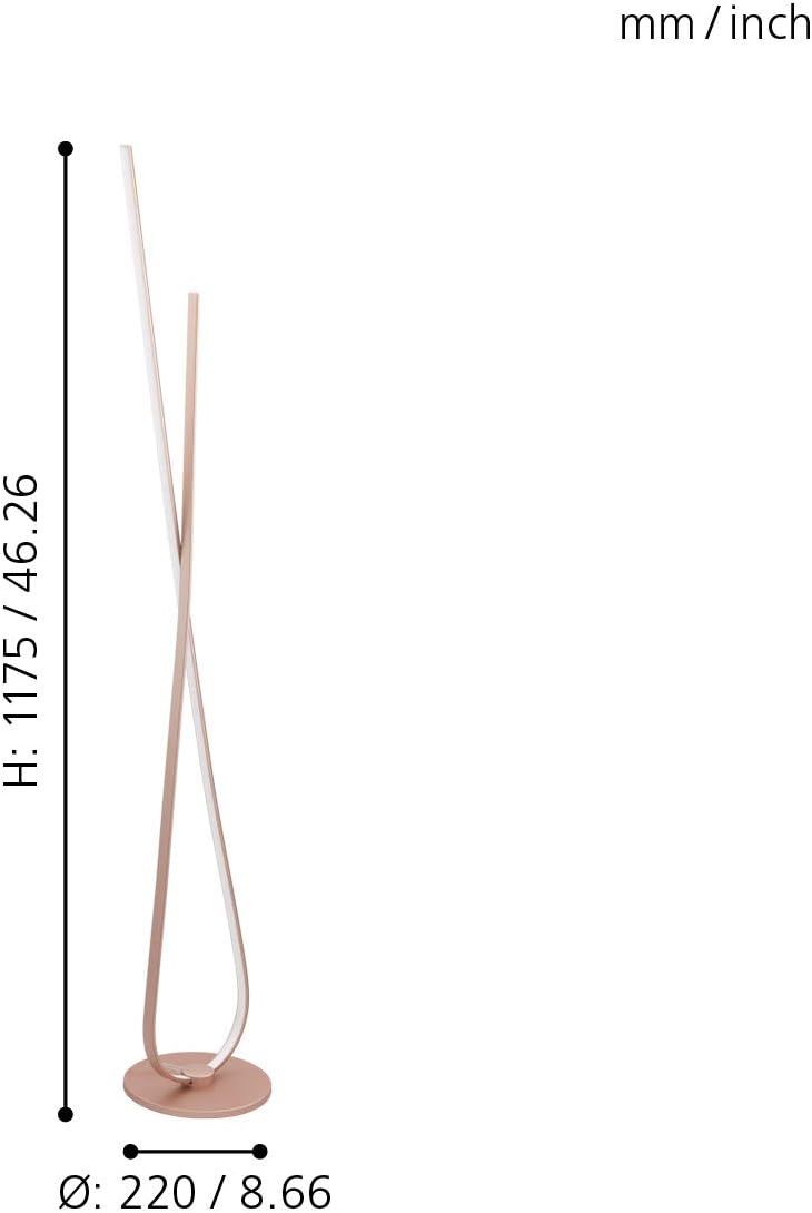 EGLO LED Stehlampe Palozza, 1 flammige Stehleuchte, Standleuchte aus Aluminium und Kunststoff, Wohnzimmerlampe in Roségold, Weiß, Lampe mit Schalter
