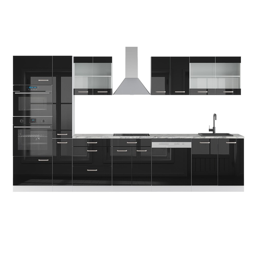 Vicco Küchenzeile R-Line Solid Weiß Schwarz 350 cm modern Küchenschränke Küchenmöbel