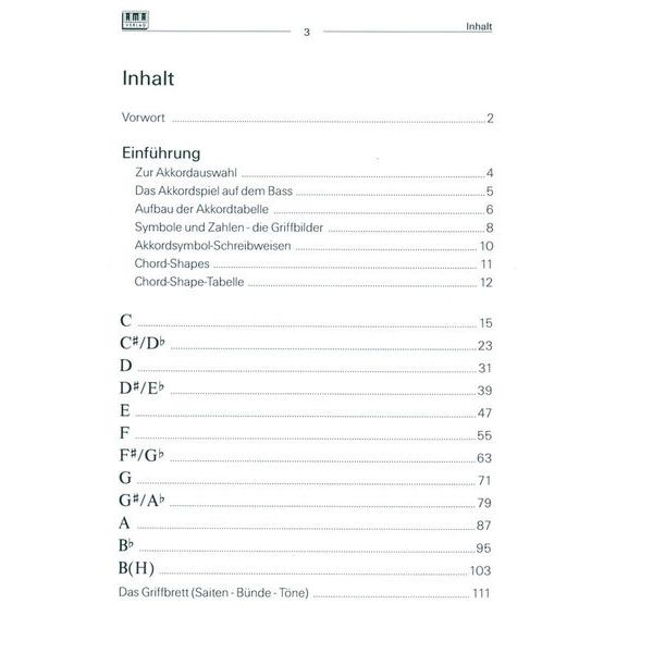 AMA Verlag Bassgitarren-Grifftabelle