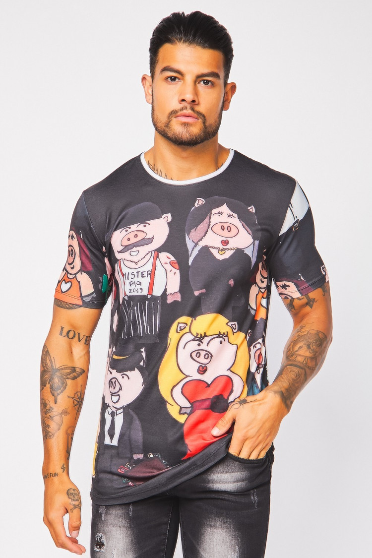 T-shirt noir Mister pig