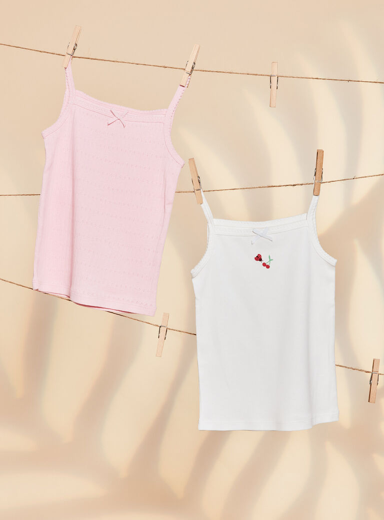 Lot de 2 débardeurs écrus et rose pétale en coton biologique