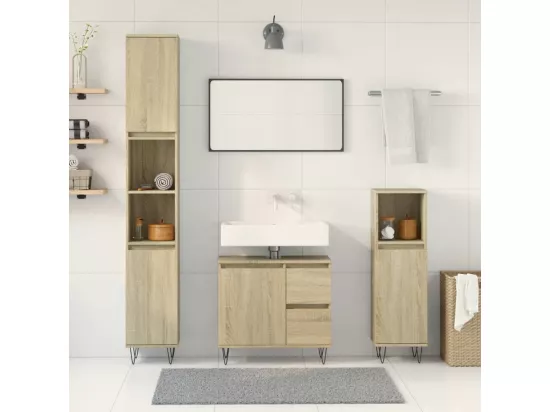 Ensemble de meubles de salle de bain 3 pcs chêne sonoma