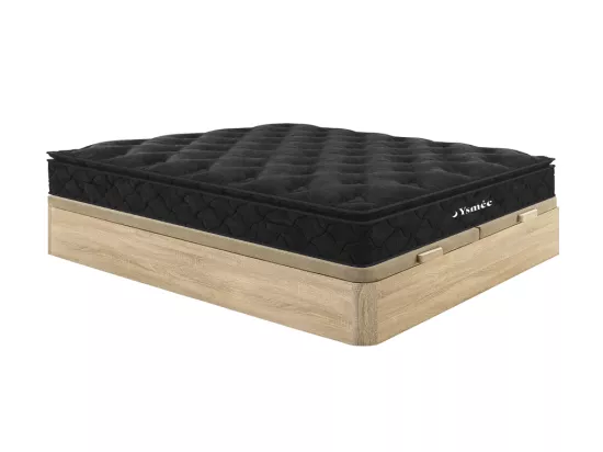 Ensemble 180 x 200 cm sommier coffre naturel clair + matelas ressorts ensachés surmatelas intégré ép.28cm - BLACK DREAM de YSMÉE