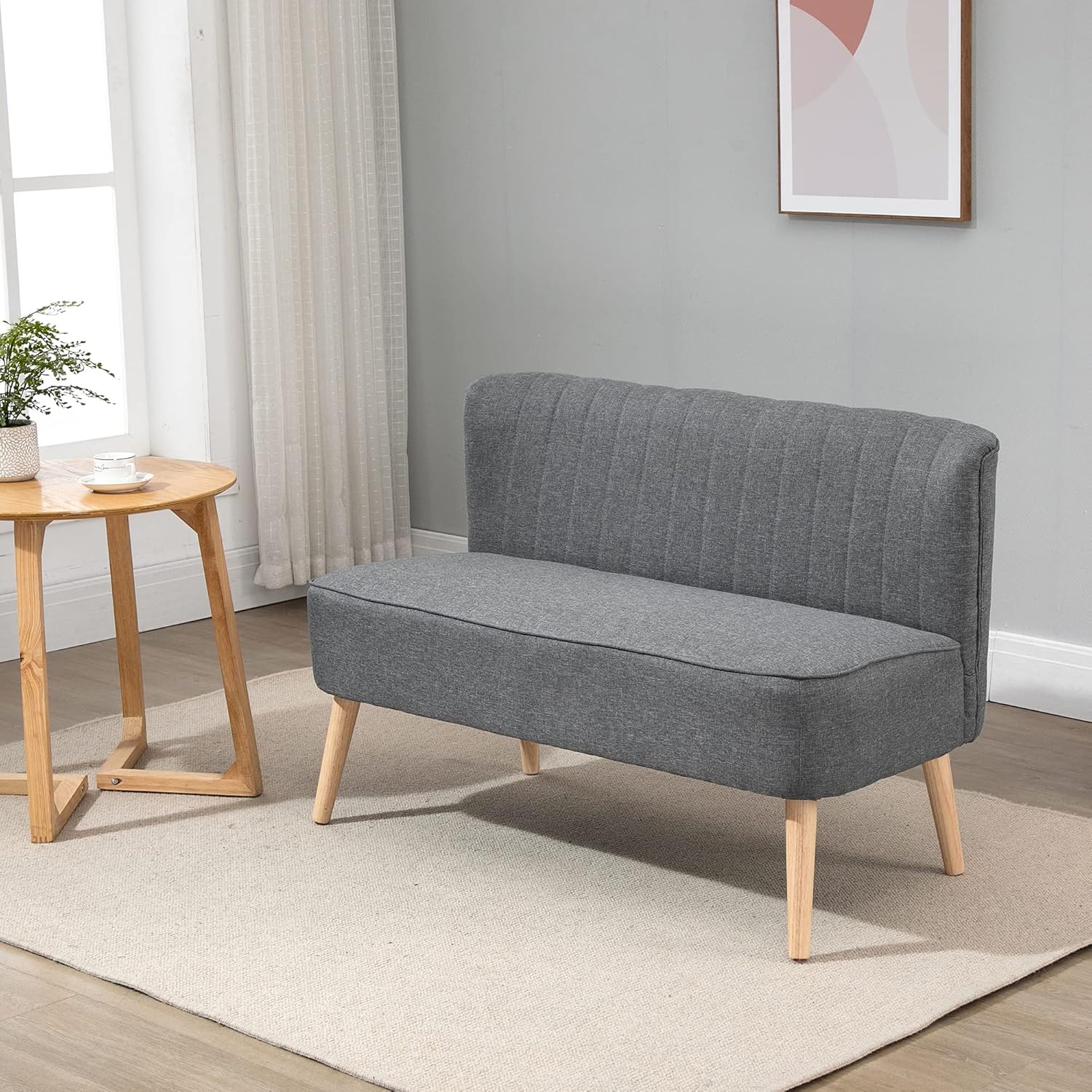 HOMCOM Sofa 2 Sitzer Couch, Kleine Loveseat mit Leinen-Optik Modern Polstersofa für Wohnzimmer, Schlafzimmer, kleinen Raum, Grau 117 x 56,5 x 77 cm