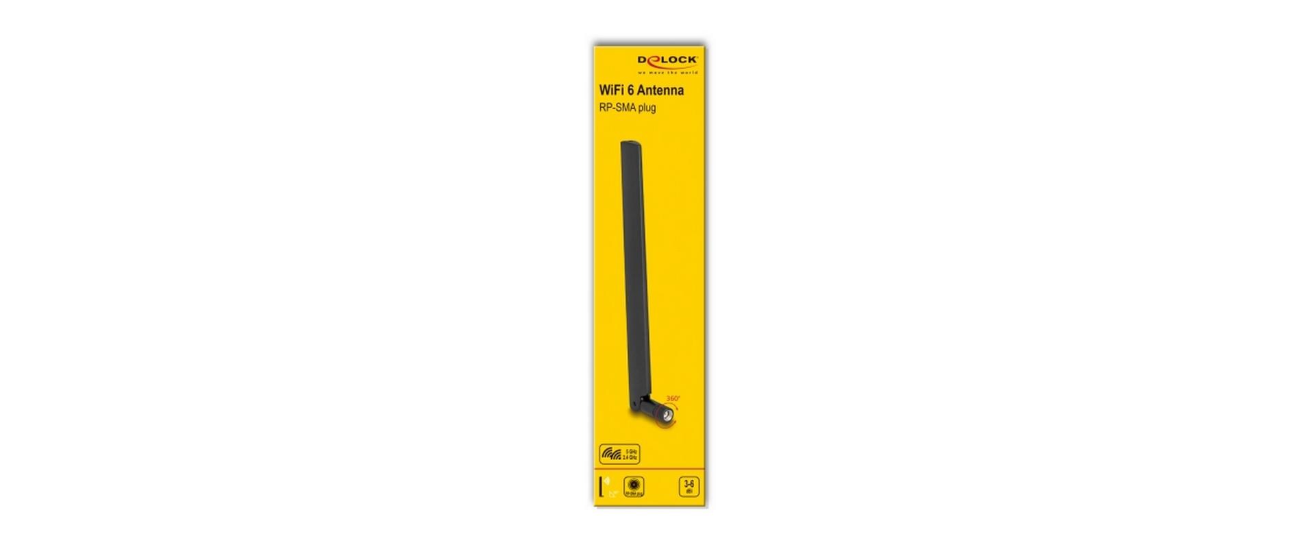 WLAN-Antenne WiFi 6 RP-SMA 3 - 6 dBi RP-SMA 6 dBi RundstrahlDelock WiFi 6 Antenne RP-SMA Stecker 3 - 6 dBi omnidirektional mit Kippgelenk schwarz