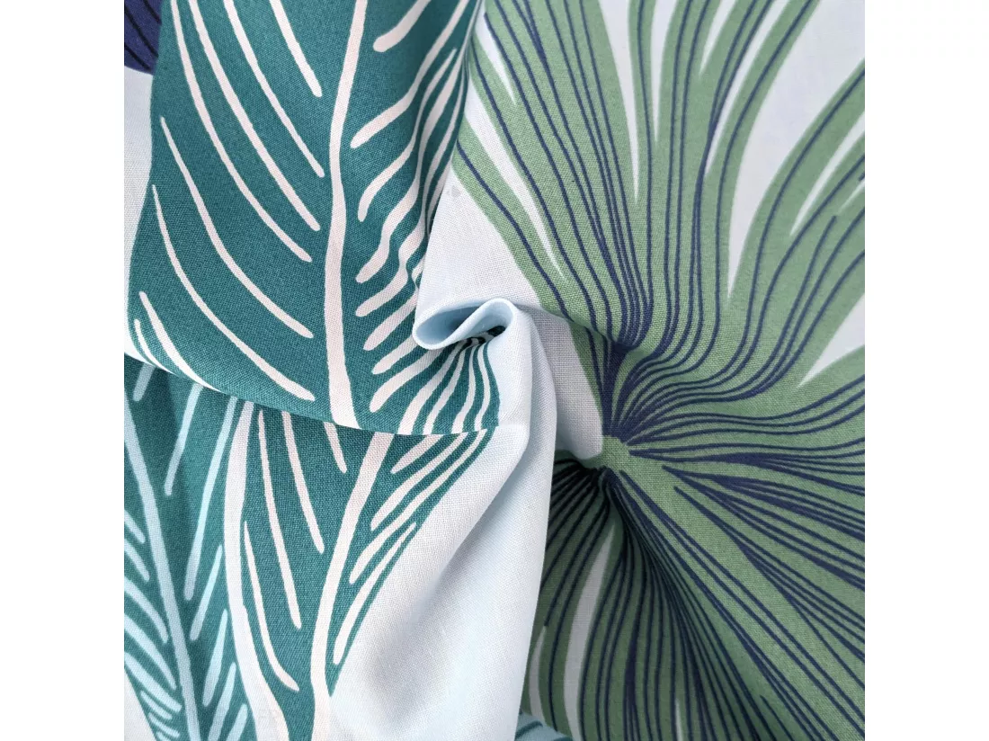 Drap plat 280x325 cm percale de coton MOOREA PACIFIC bleu/vert