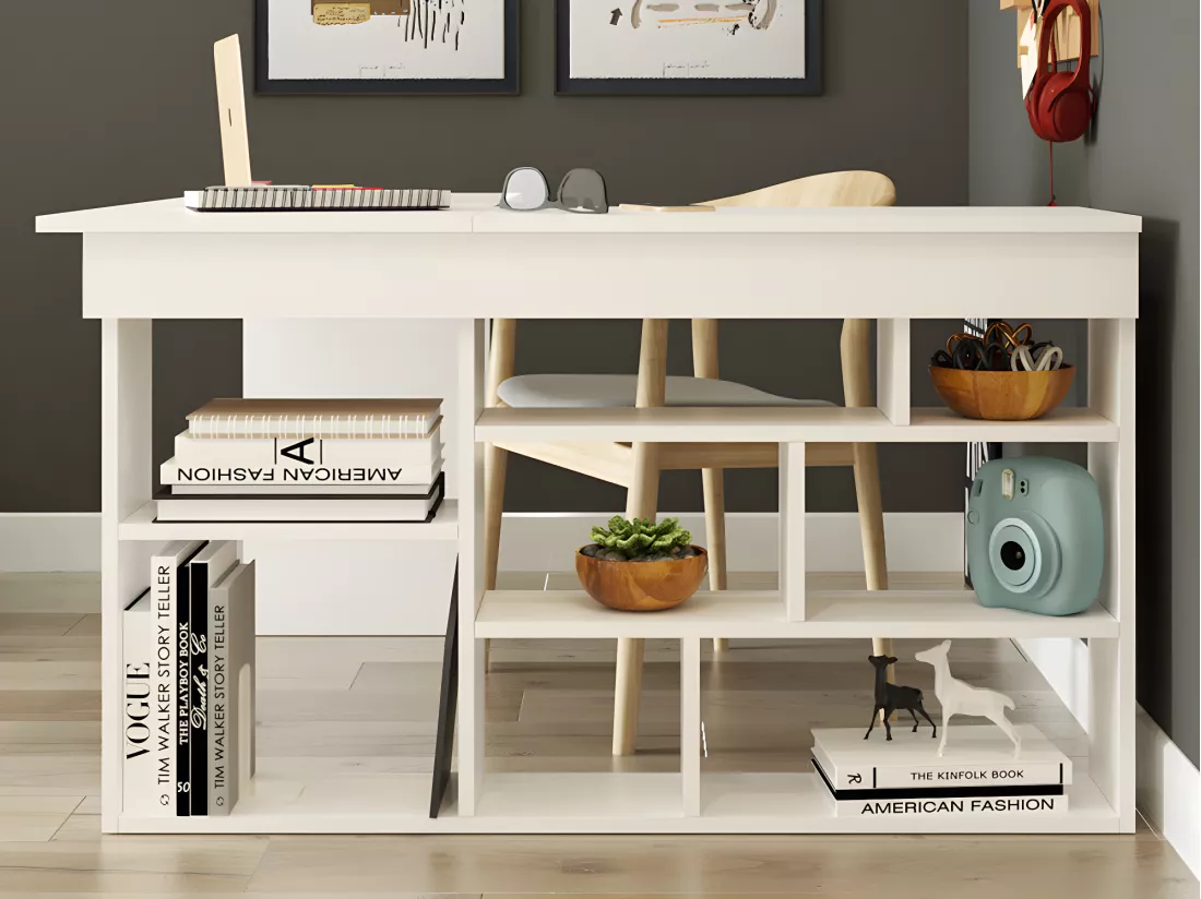 Bureau d'angle avec rangements - Coloris : Blanc - LILEUL