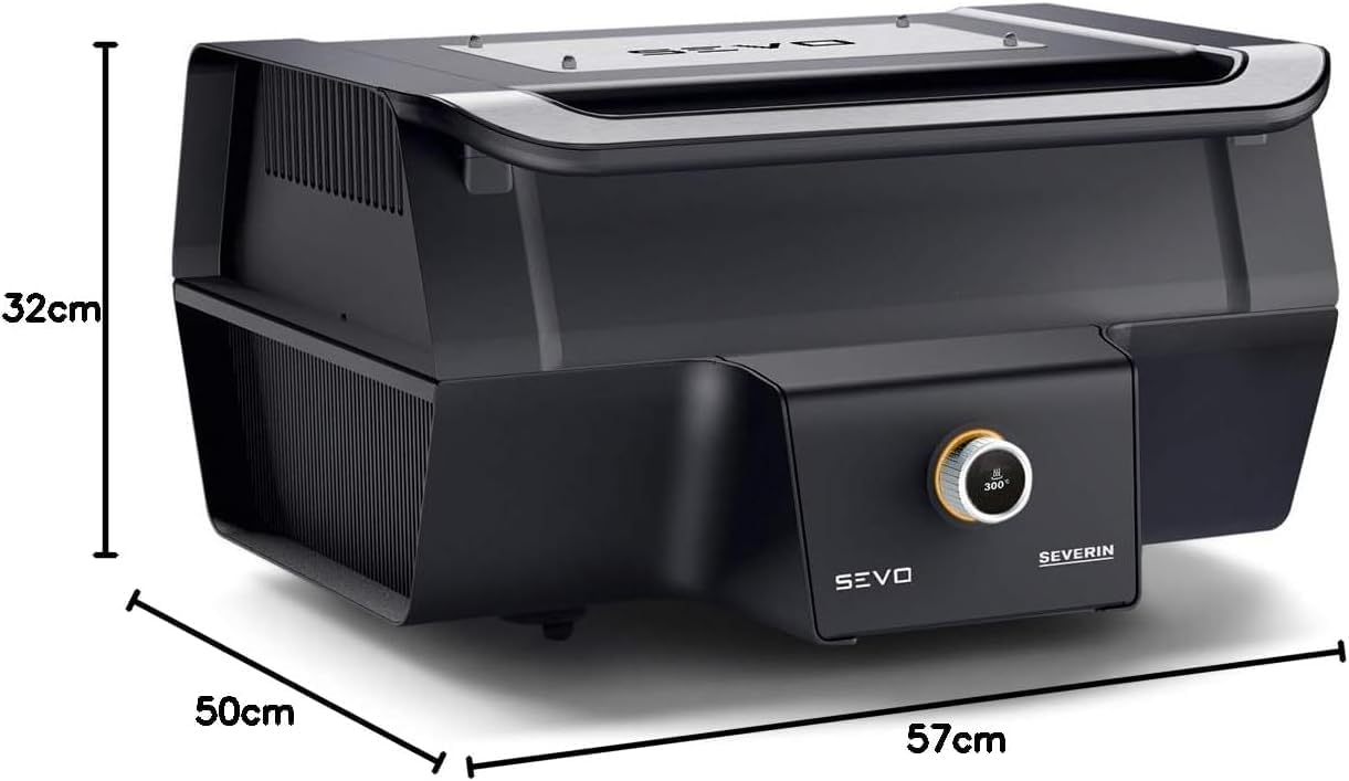 SEVERIN SEVO SMART CONTROL GT Elektrogrill mit App-Steuerung und Deckel, elektrischer Tischgrill, in 10 min bis 500°C, OLED-Display, für innen und außen, 3.000 W, Edelstahl/Schwarz, PG 8138