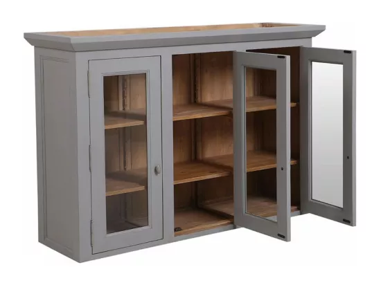 Haut De Buffet Vaisselier 3 Portes Vitrées Bois Gris - Brocante Interior's