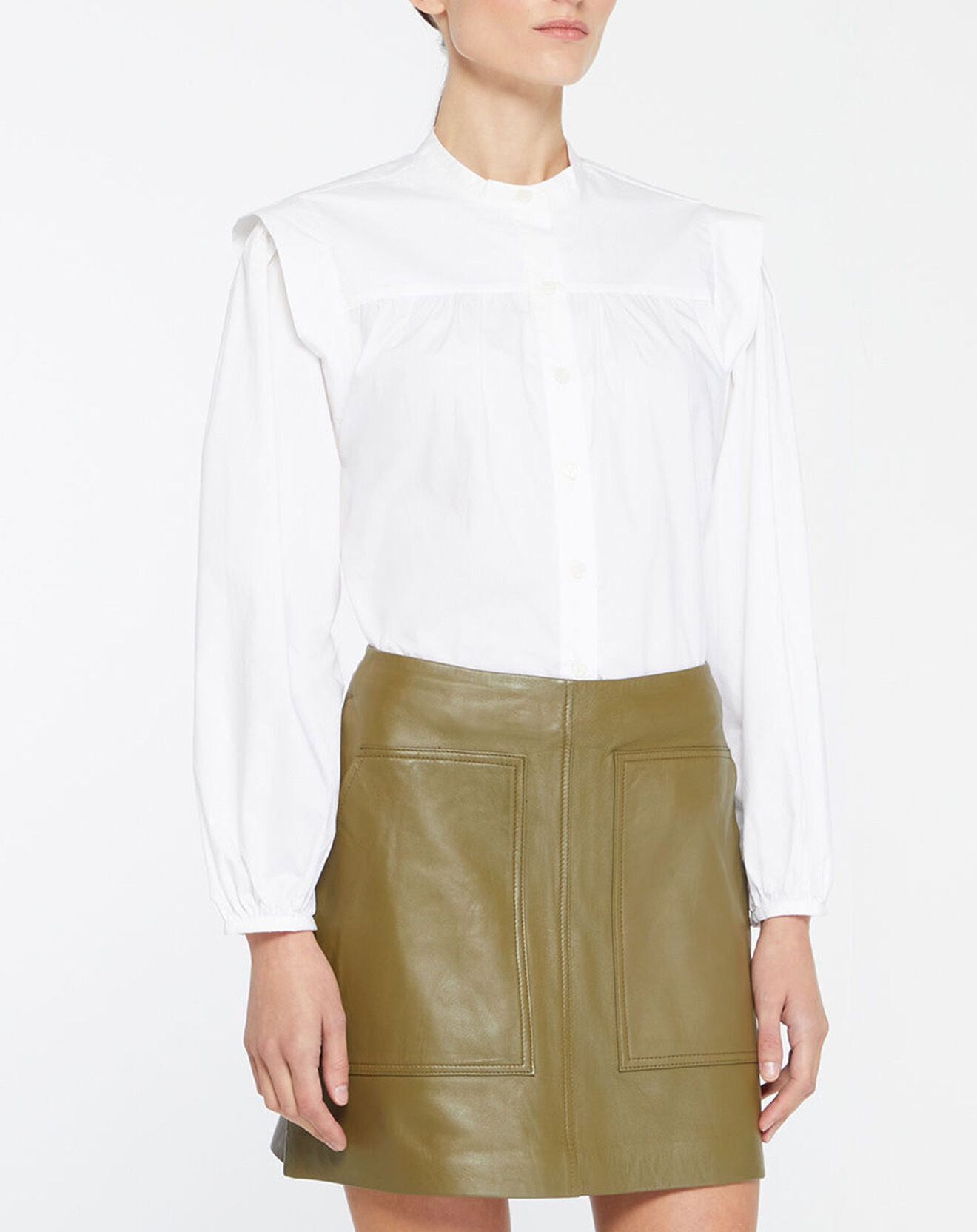 Galeries Lafayette Chemise en Coton Piping emmanchures relief blanc