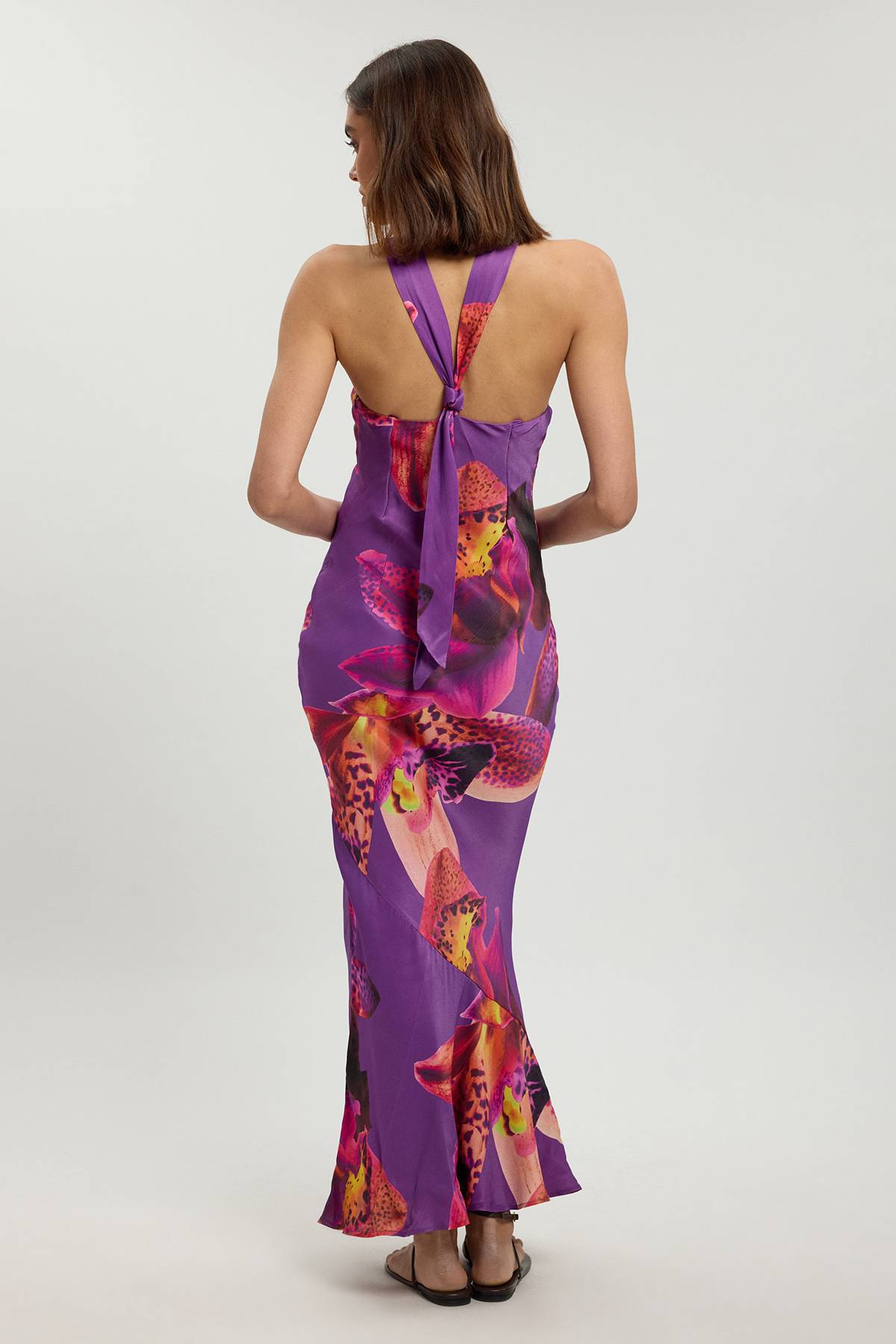 KarenMillen Robe Longue Dos Nu En Satin De Viscose À Imprimé Floral