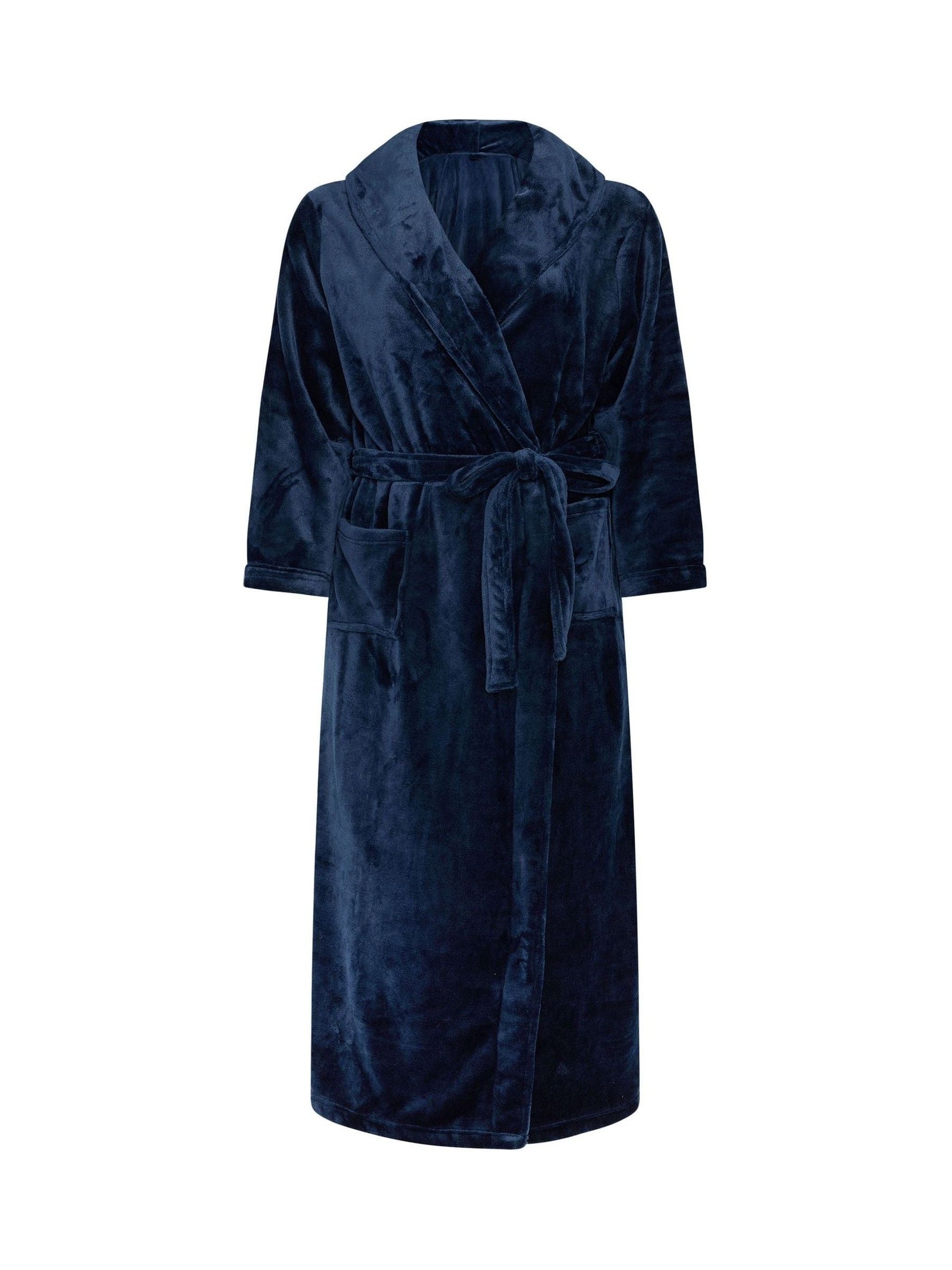 Blauw - Yours Curve Super Luxe Maxi-badjas met sjaalkraag