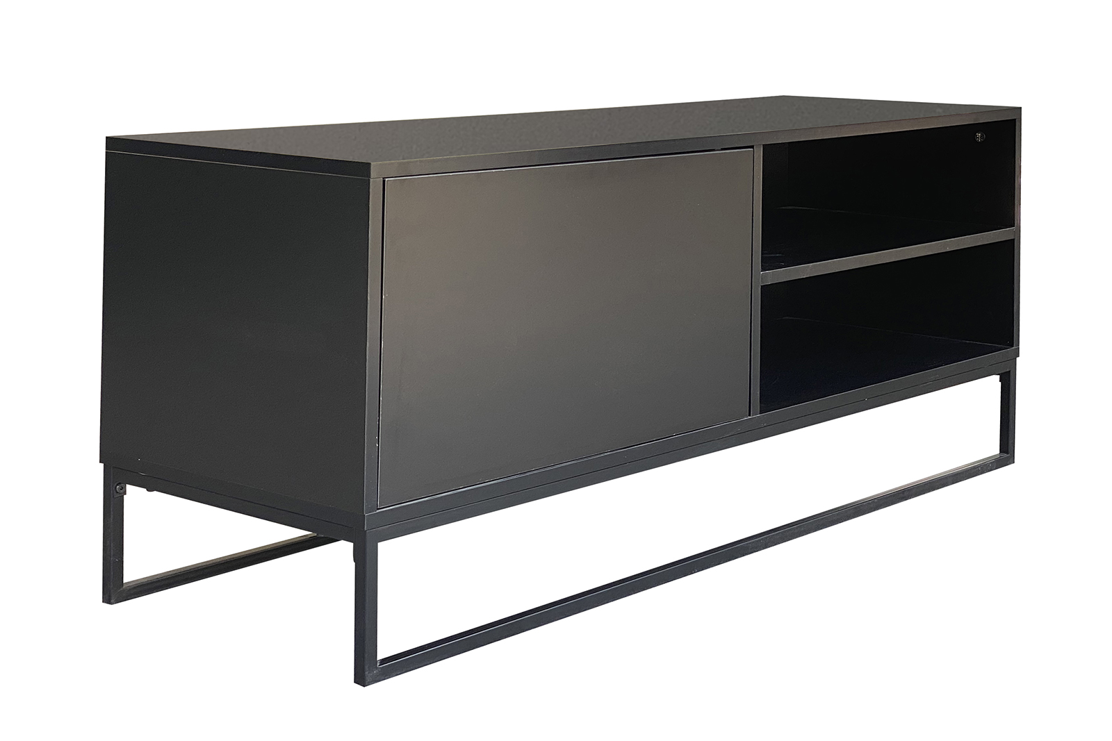 Nox TV-benk Sort fiberplate med laminatbelegg og sort metallunderstell. L120 cm.