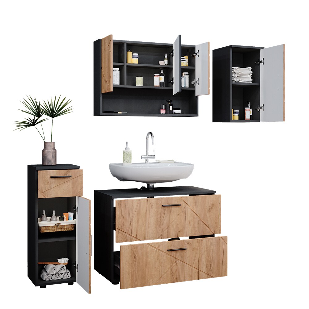 Vicco Badmöbelset Irma Anthrazit Eiche modern 80 cm 30 cm Badezimmerschrank Badschrank Badezimmermöbel Waschtischunterschrank Spiegelschrank Midischrank Hängeschrank Schranktür Schrankschublade