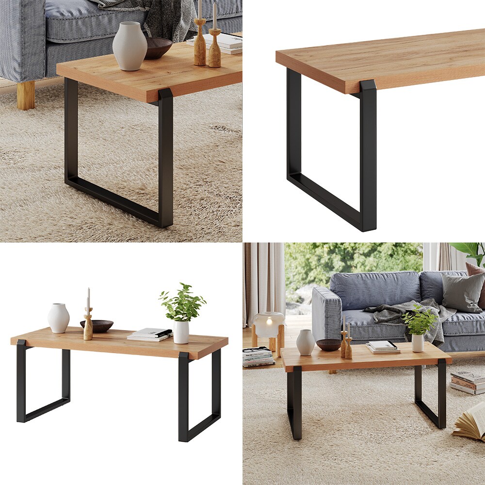 Vicco Couchtisch Halifax Eiche Schwarz 110 x 46 cm mit einem Metallrahmen