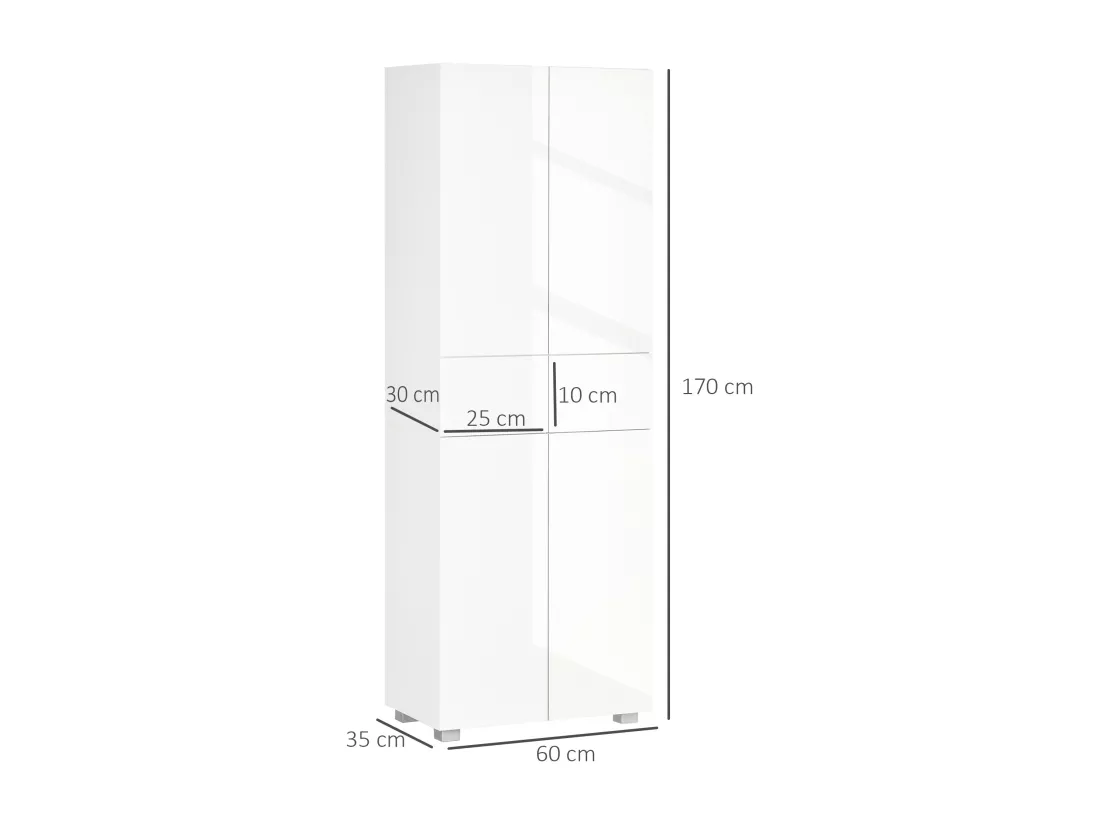 Buffet haut de cuisine blanc laqué style contemporain - 4 portes, 3 étagères réglables, 2 tiroirs