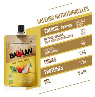 Purée énergétique Bio Baouw Poire/Pomme/Menthe - 90g