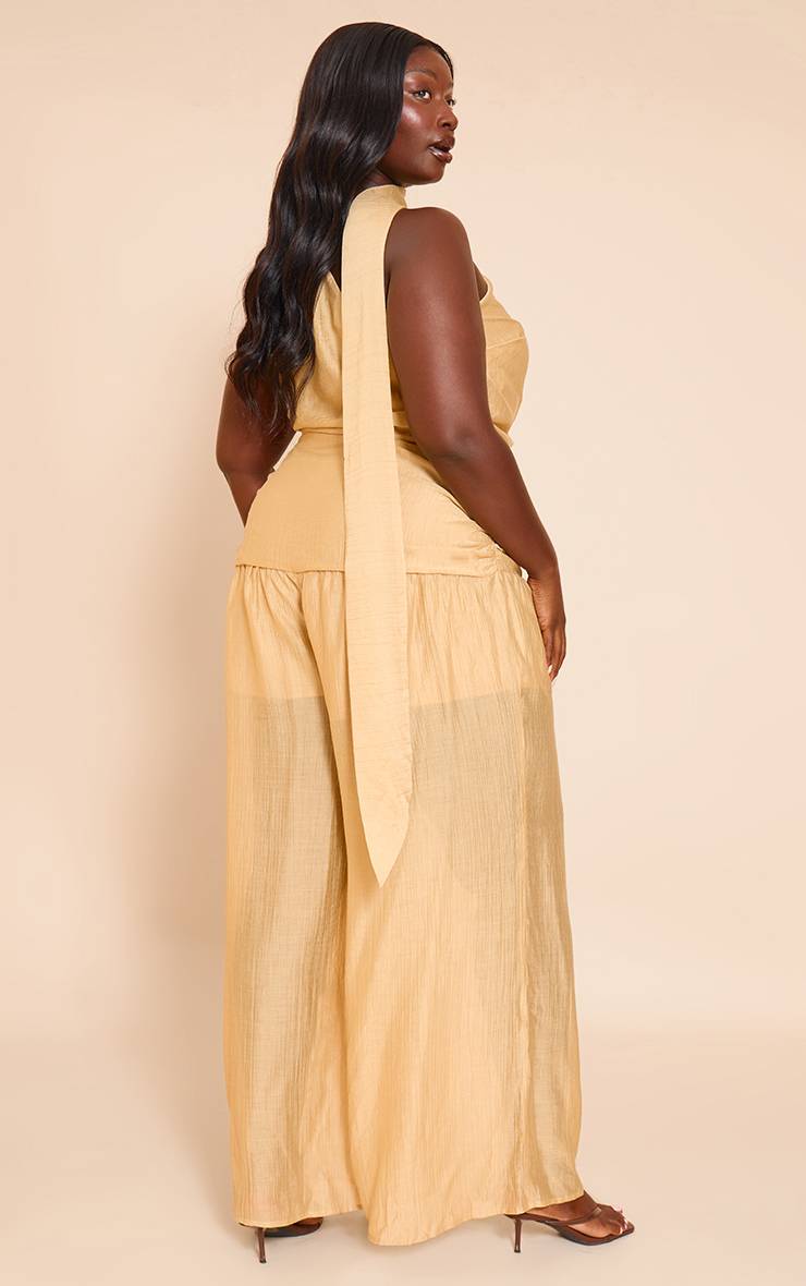 Sable Combinaison Grande Taille Texturée Asymétrique Avec Détail Foulard