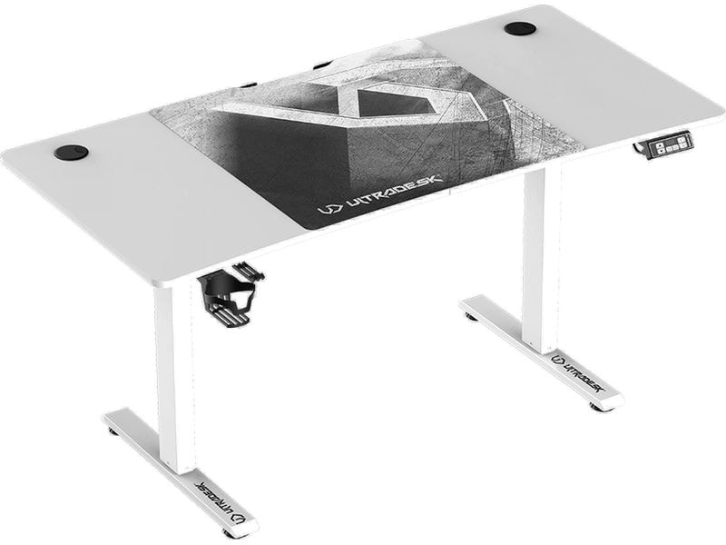 Ultradesk Gaming Tisch Level V2 Weiss Elektrisch höhenverstellbarer Gaming-Tisch für bis zu zwei Monitore