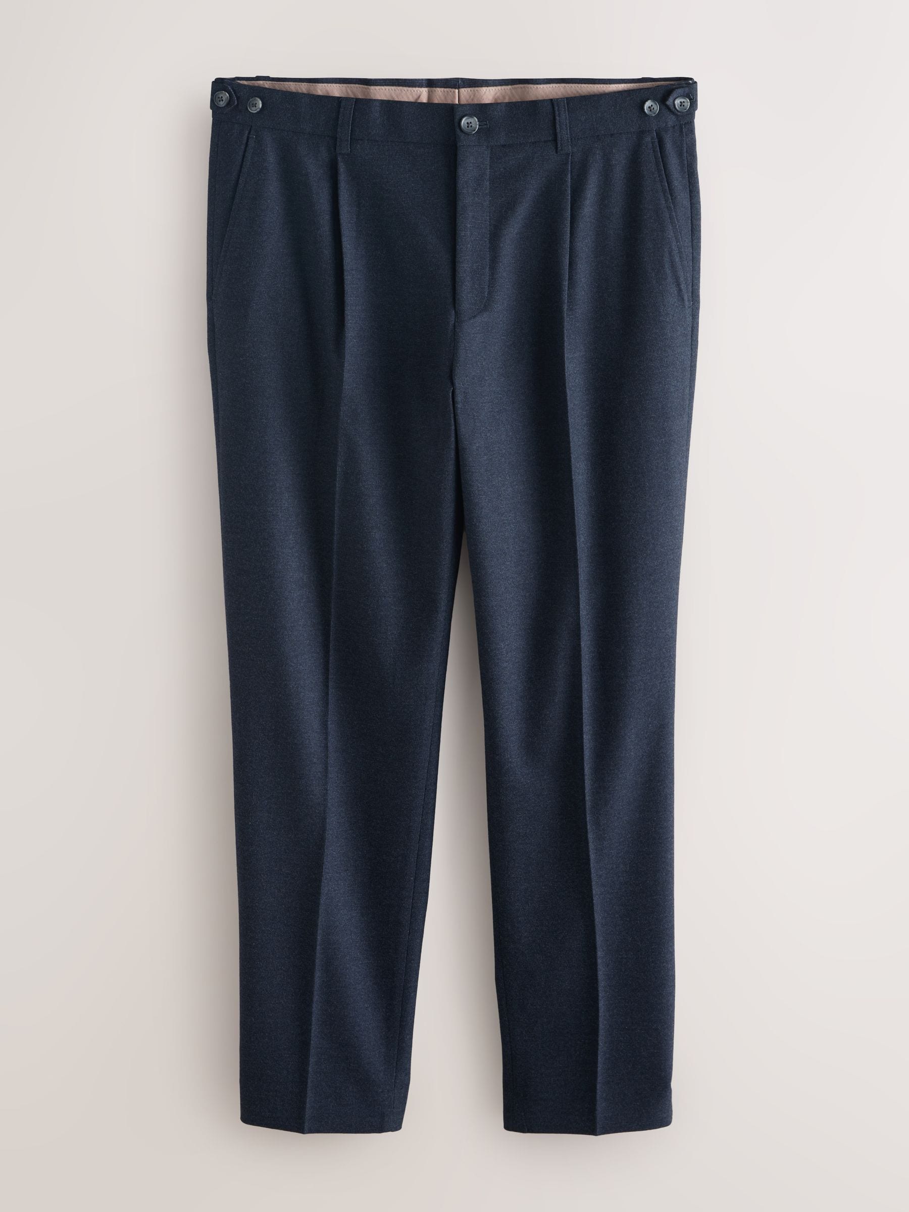 Donkerblauw - Regular Tapered Fit Smart Textured Soft Touch Trousers