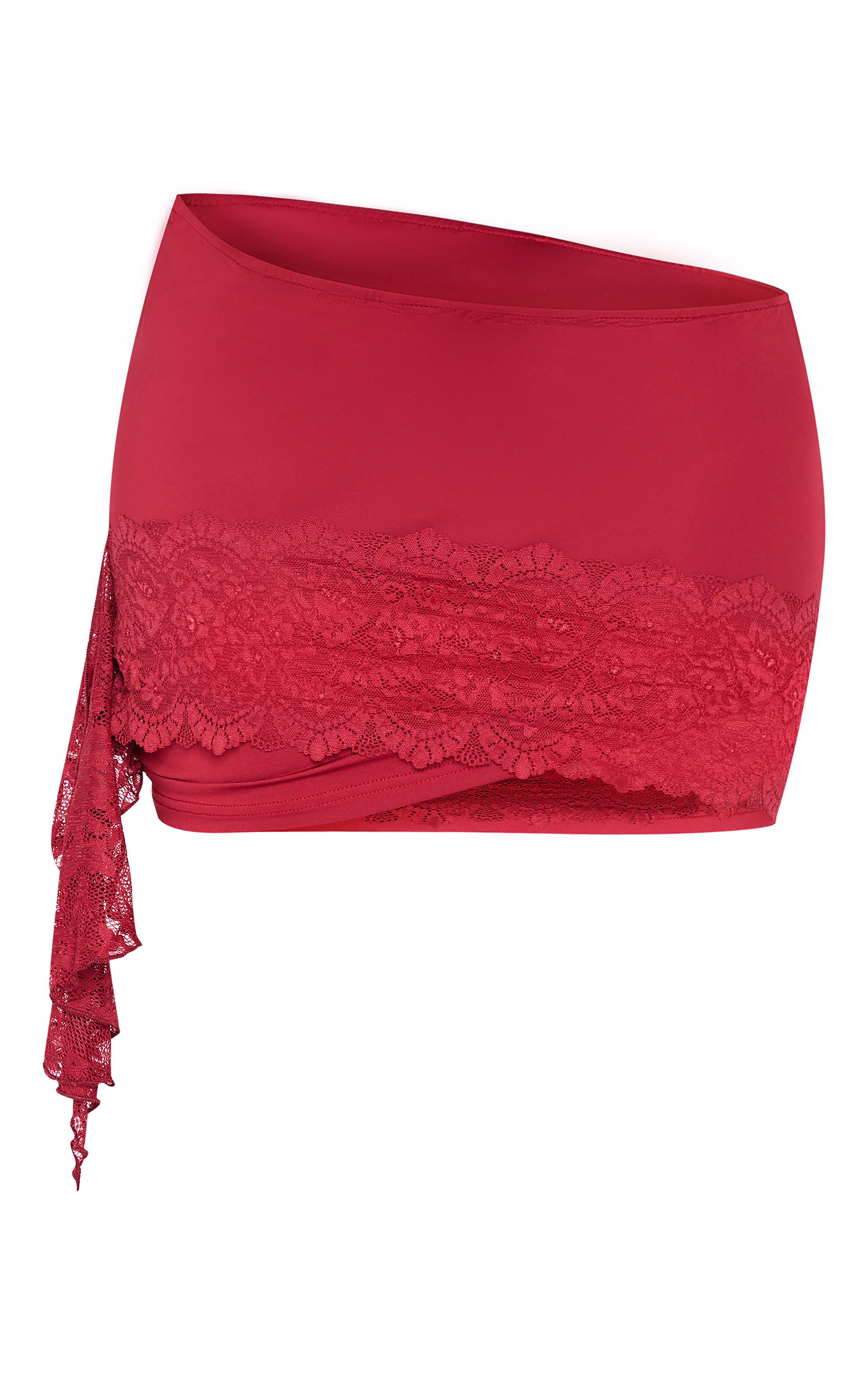 Rouge Mini-jupe Drapée En Dentelle Avec Détails Latéraux - Ensemble Coordonné Shape