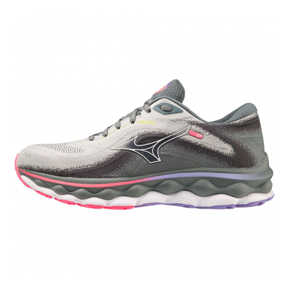 Mizuno WAVE SKY 7 - Chaussures running Femme pearl blue/white/high-vispink