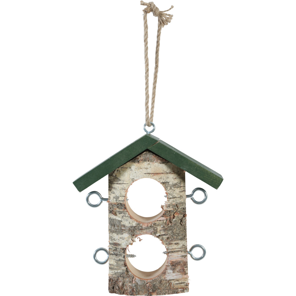 Support 2 boules de graisse en bois massif pour oiseaux