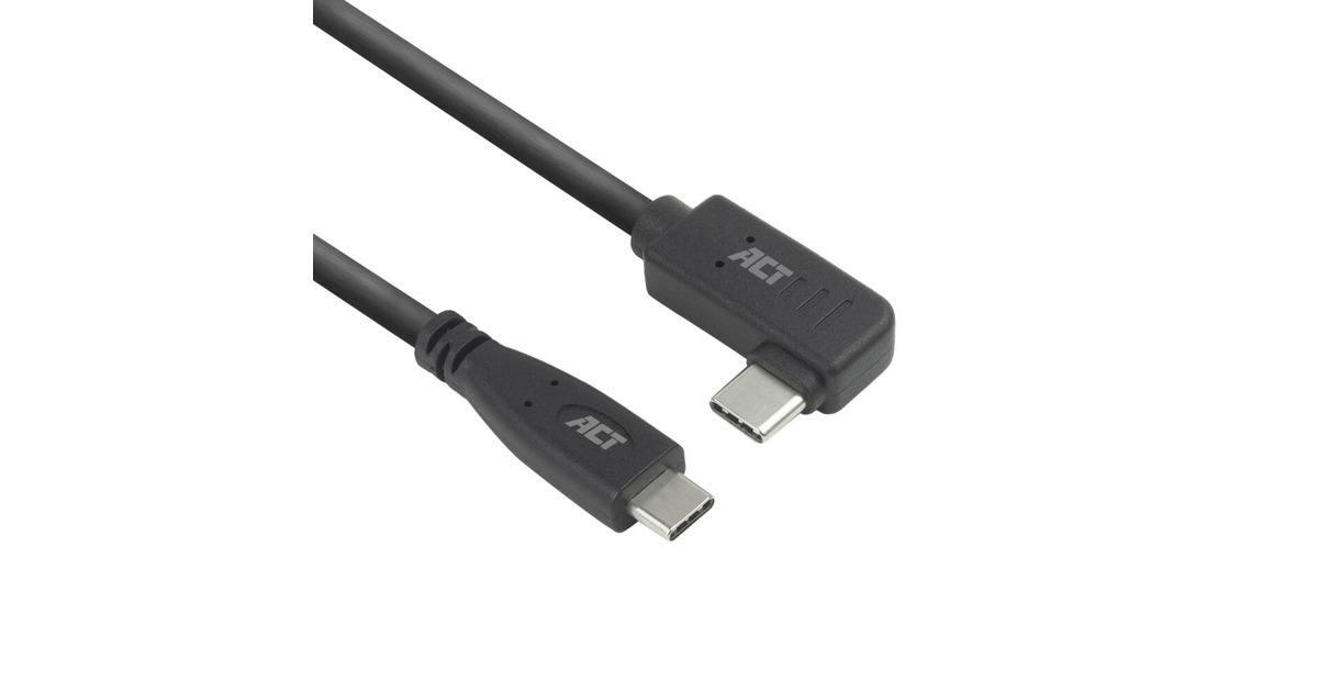 ACT ConnectivityUSB 3.2 USB-C (recht) naar USB-C (links/rechts haaks) kabel  (Zwart, 10 Gbit/s, 60W, 0,5 meter)