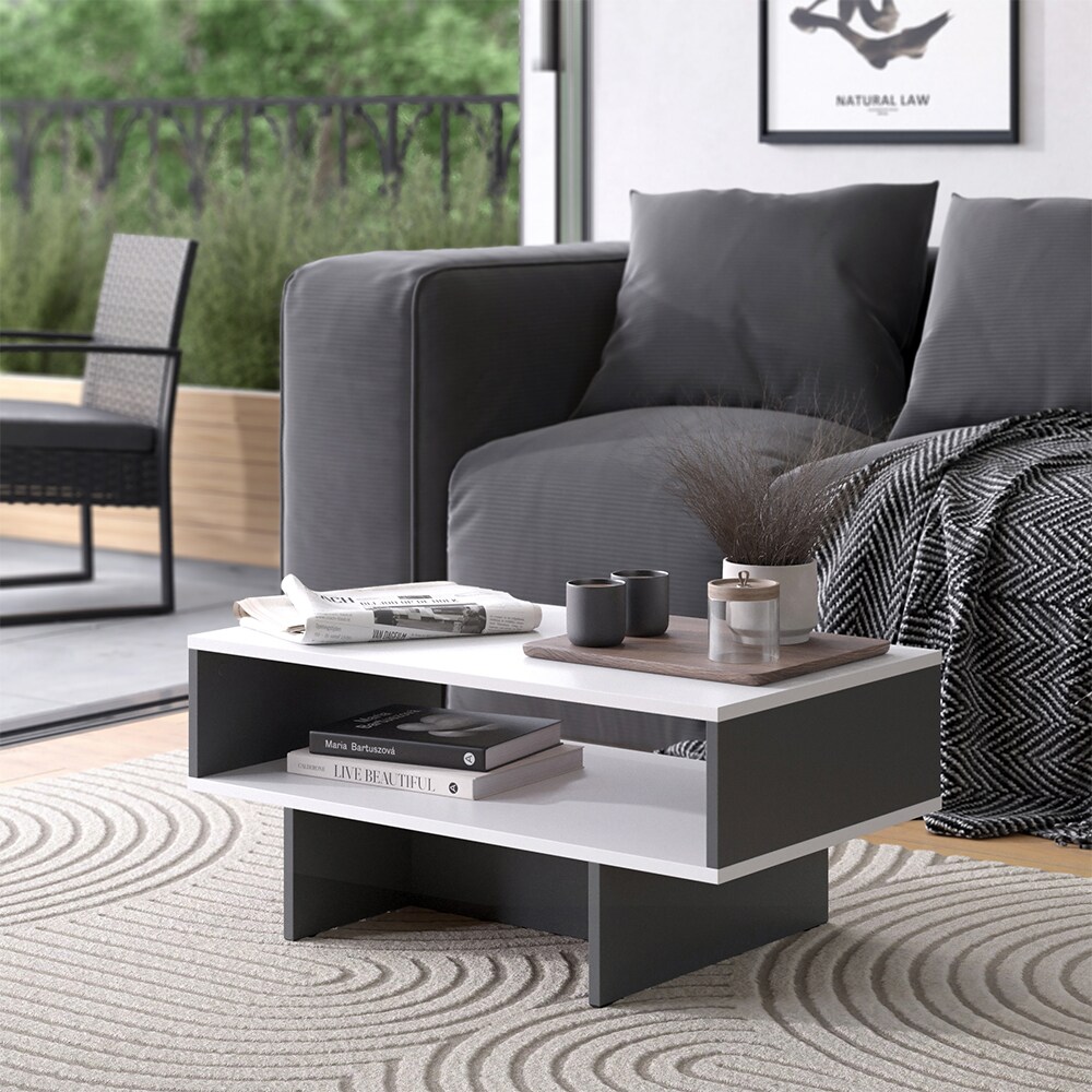 Vicco Couchtisch Josef Anthrazit Weiß 80 x 35 cm Wohnzimmertisch mit Regal modern