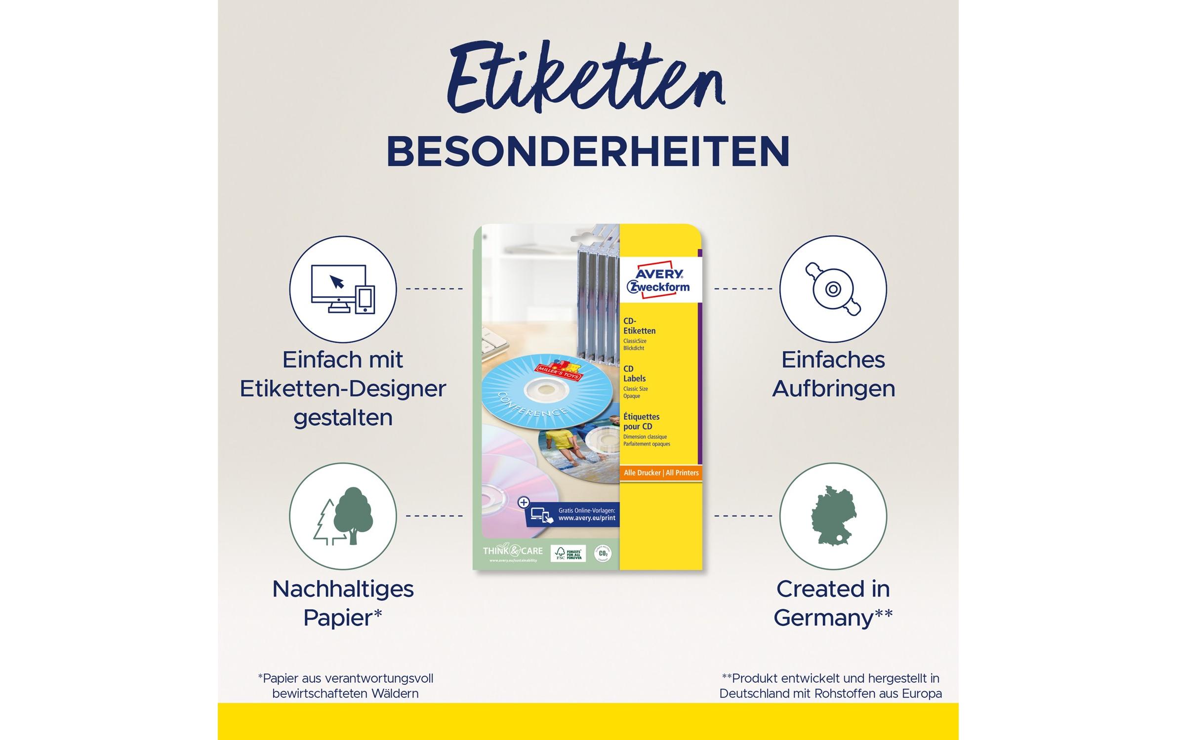 CD-Etiketten L6043 Ø 117 mmBedruckbare, permanent haftende CD-Etiketten
