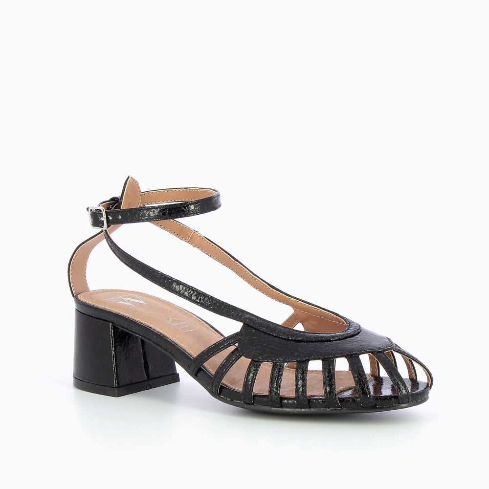 Sandales à talon, Compensées-Sandales à talon ajourées Murielle noires