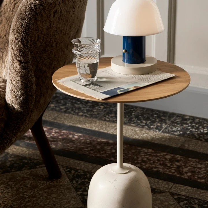 &Tradition - Lato Beistelltisch oval 40 x 50 cm, H 45 cm, Eiche / Crema Diva Marmor