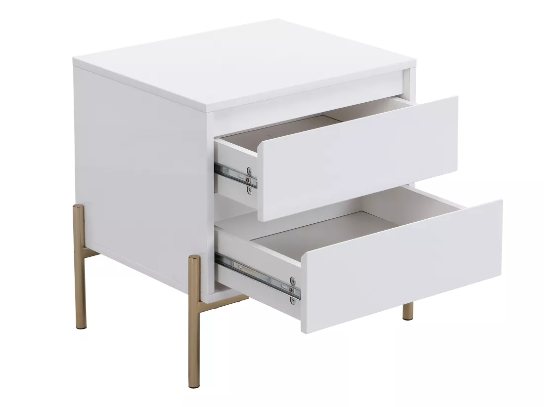 Lot de 2 tables de chevet avec 2 tiroirs - MDF et métal - Blanc laqué et doré - KORASA de Pascal Morabito