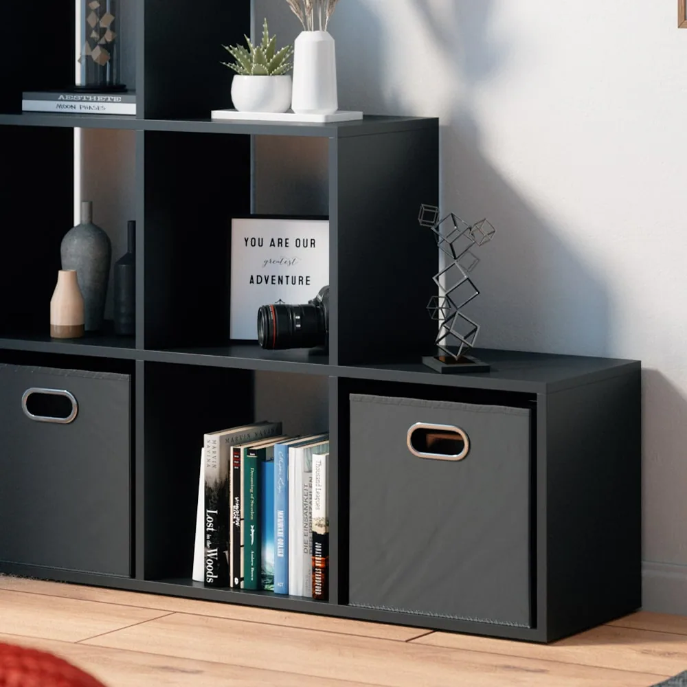 VICCO Treppenregal 6 Fächer Schwarz- Raumteiler Stufenregal Bücherregal Büroregal Standregal