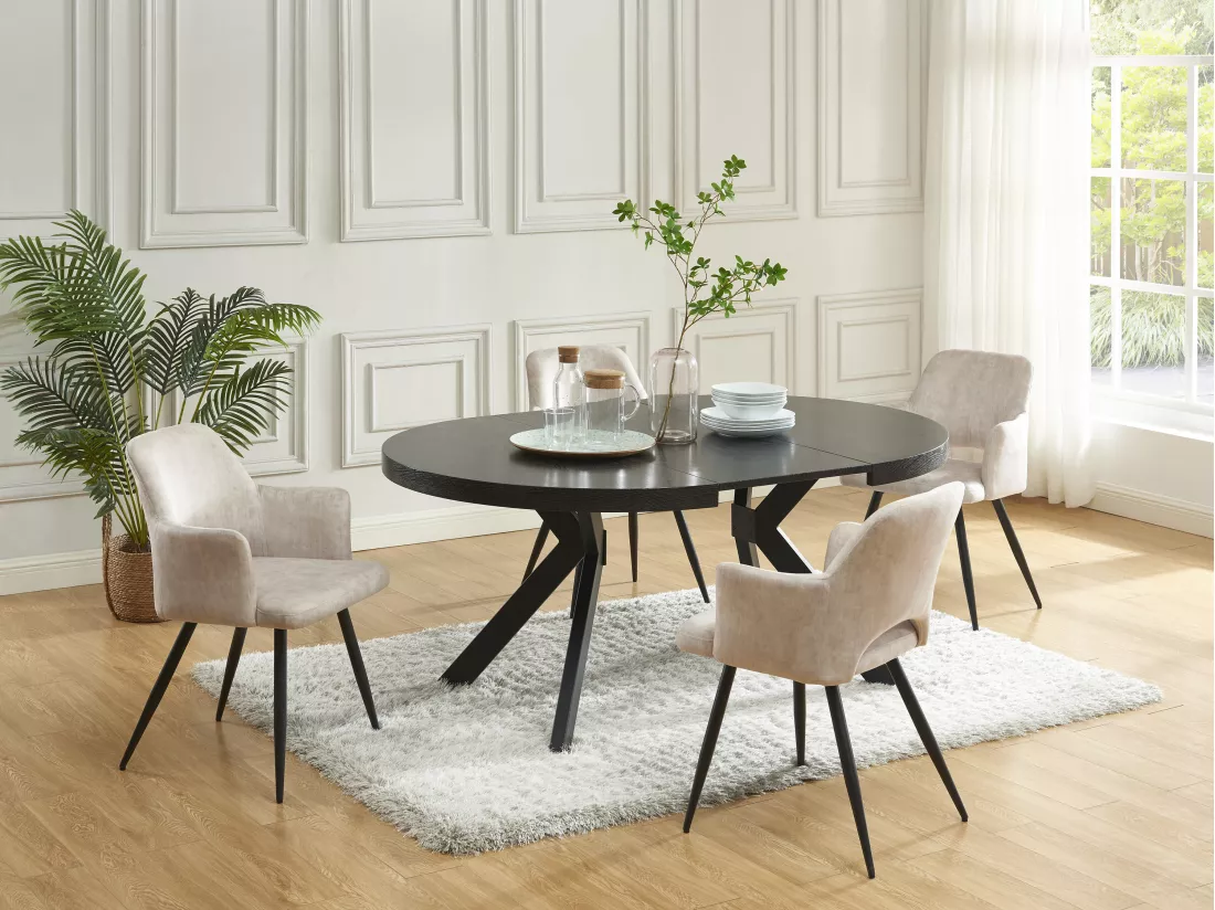 Table à manger extensible 4 à 8 personnes en MDF et acier - Noir - KOMONI