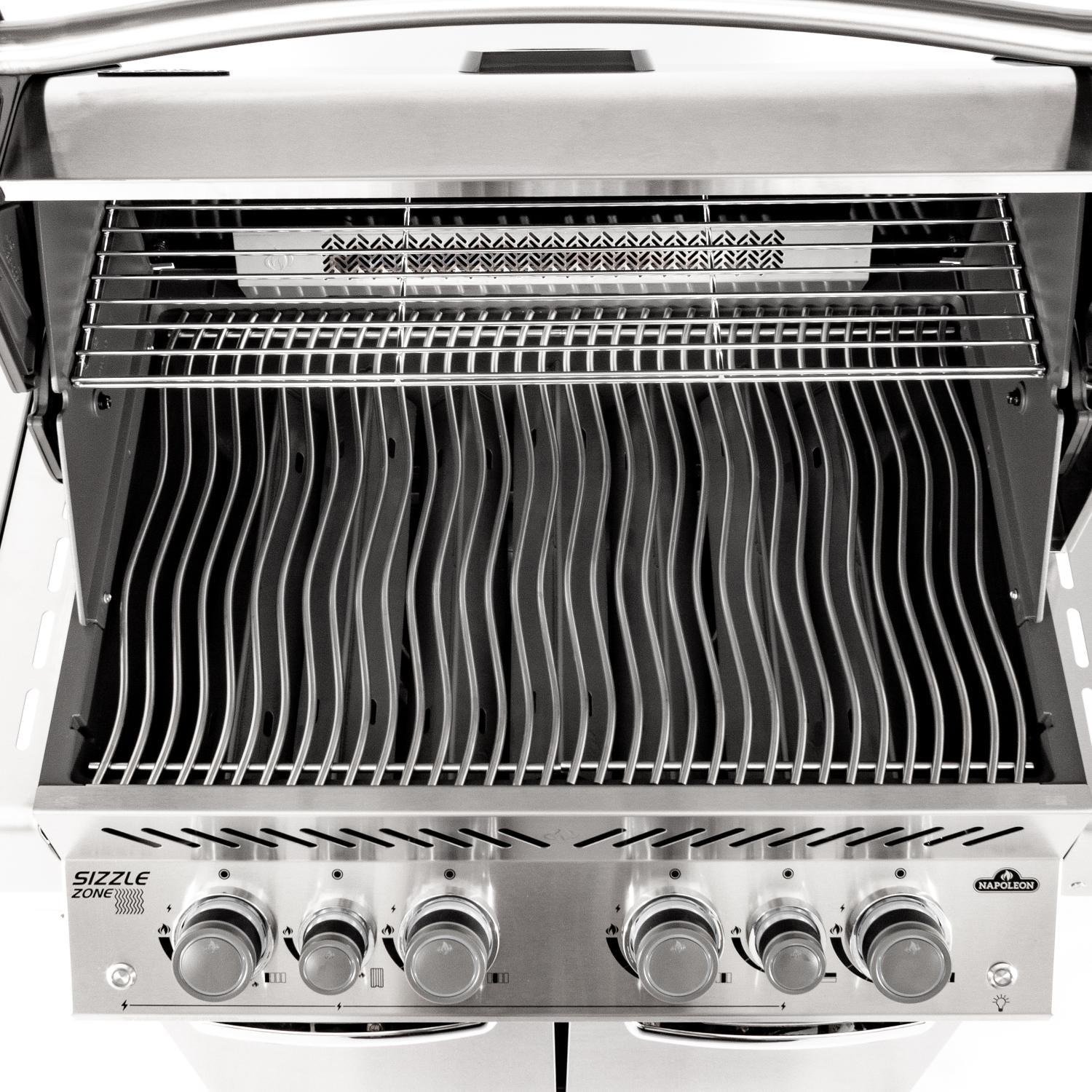Churrasqueira a gás propano Napoleon Prestige 500 com queimador traseiro infravermelho, queimador lateral infravermelho e kit para rotisserie - P500RSIBPSS-3