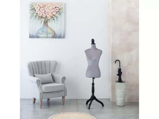 Mannequin en bois et mousse habillé de tissu gris 24x37,5x168h