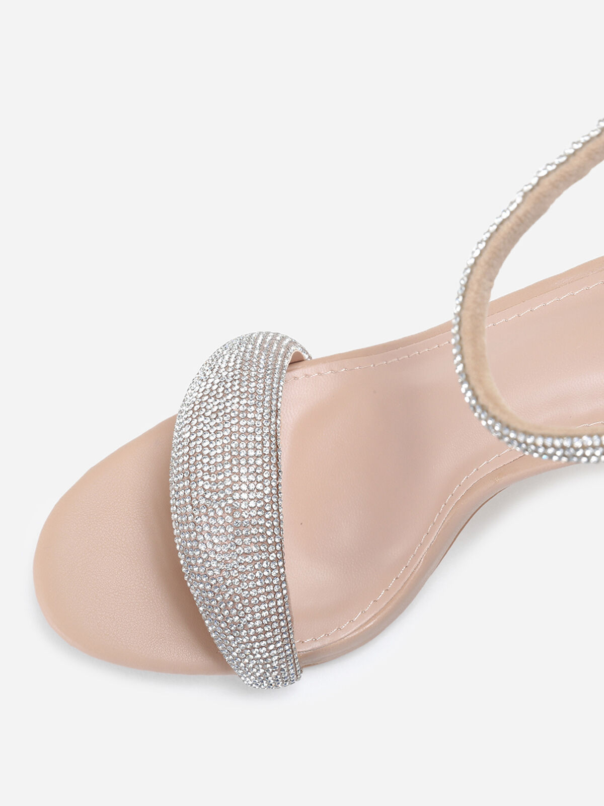 Sandales à brides arrondies en strass- Beige