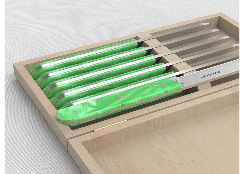 Service de 6 couteaux de table avec un manche en Madreperlato Vert Clair et lame en acier inoxidable