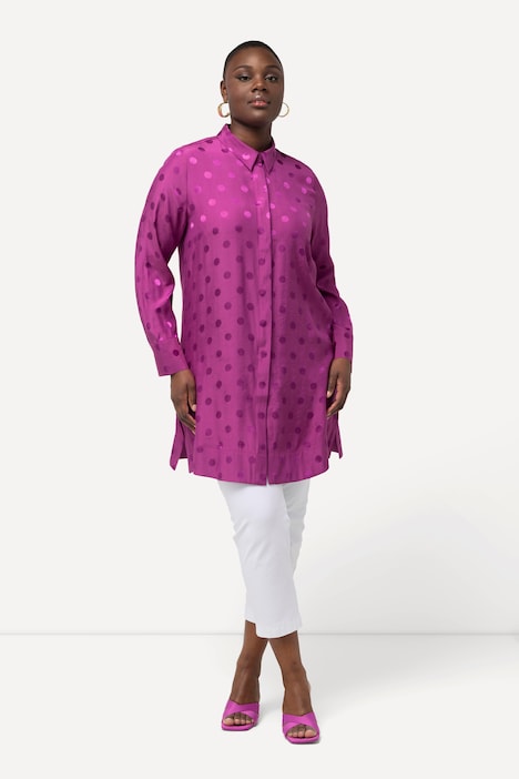 Longbluse, Jacquard-Punkte, Hemdkragen, Langarm