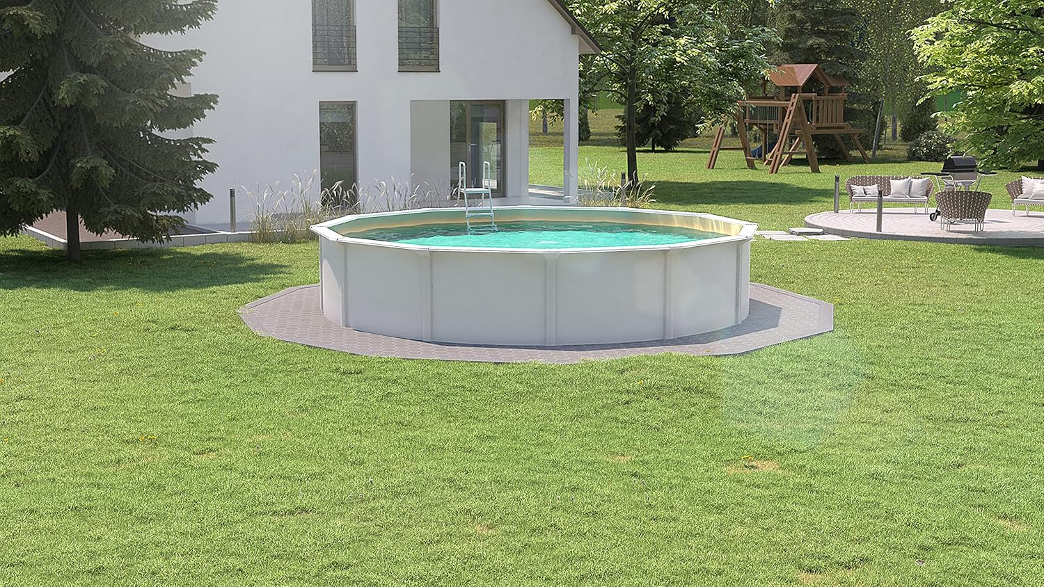 STEINBACH Stahlwandpool Set Nuovo de Luxe II – 012141SA – Ø 360 x 120 cm – Robuster Pool in Weiß für bis zu 11.000 l Wasserinhalt – Mit winterfester sandfarbener Innenfolie und zahlreichem Zubehör