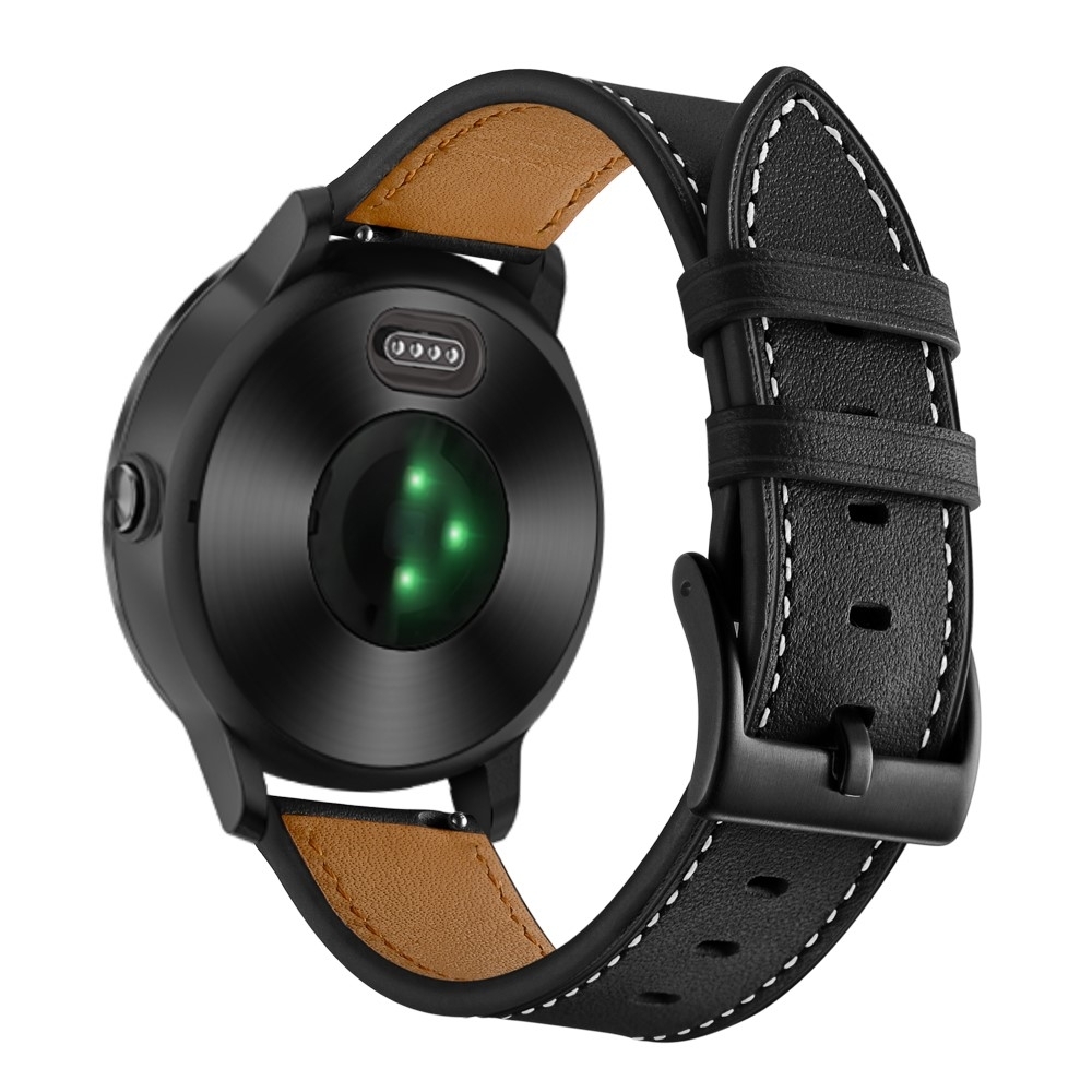 (Gr. M) Garmin Venu / Garmin Venu Sq / Garmin Venu Sq Music Echtleder Ersatz Armband mit Dornschliesse (Gelenkumfang 160-220 mm) - Schwarz