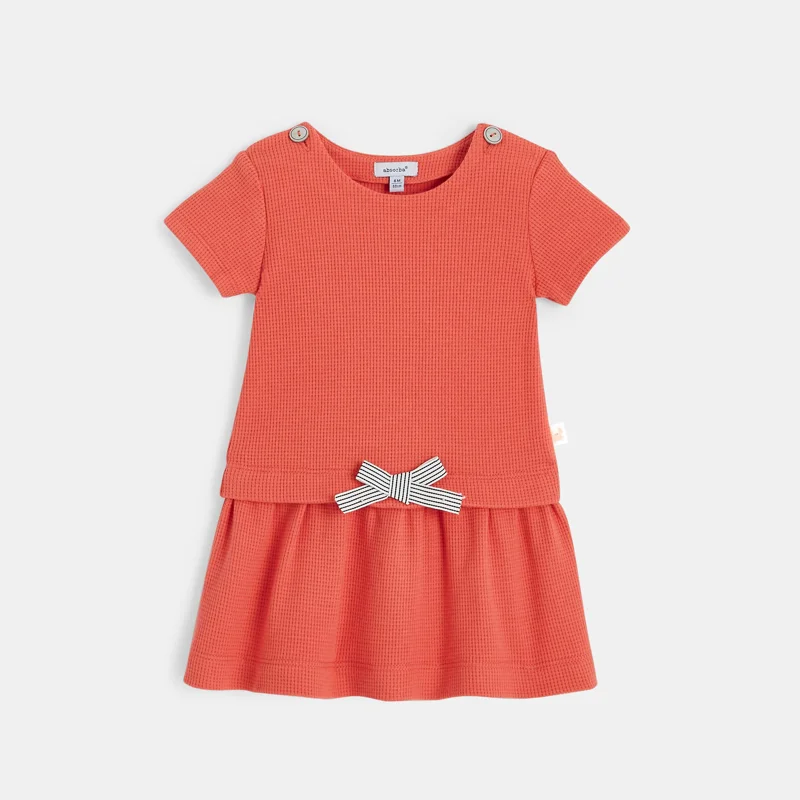 Robe manches courtes bébé fille nid d'abeille orange Absorba Orange