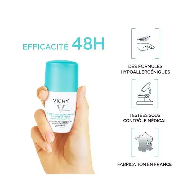 Desodorante antitranspirante roll-on Vichy 48h, pacote com 2 unidades de 50ml