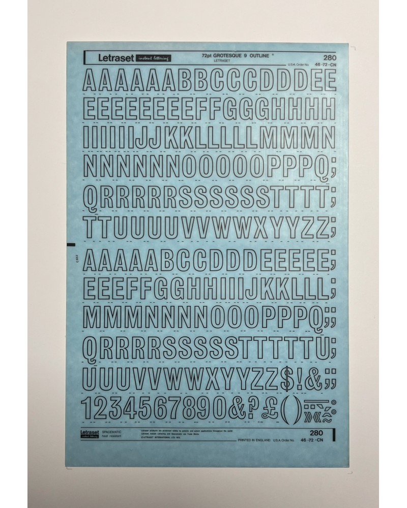 Letraset 280 - GROTESQUE 9 OUTLINE -72pt