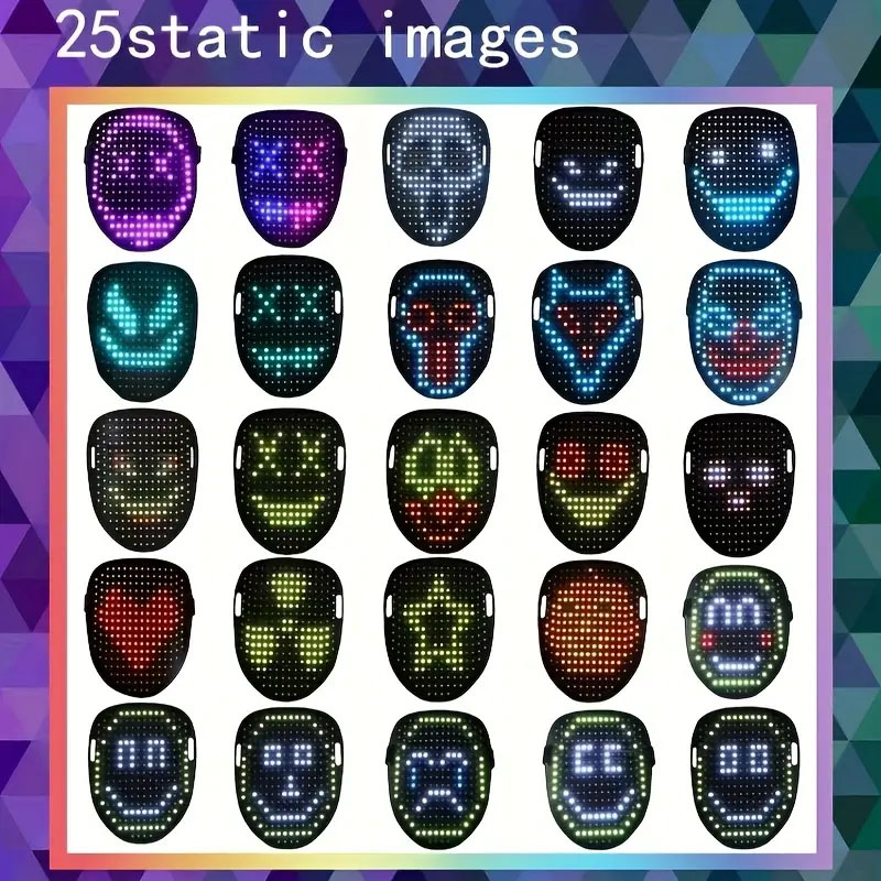 234 LED's Maske Fasnachts Halbmaske USB Kostüm Zubehör Motto Party Accessoire Halloween Foto Requisite - Schwarz