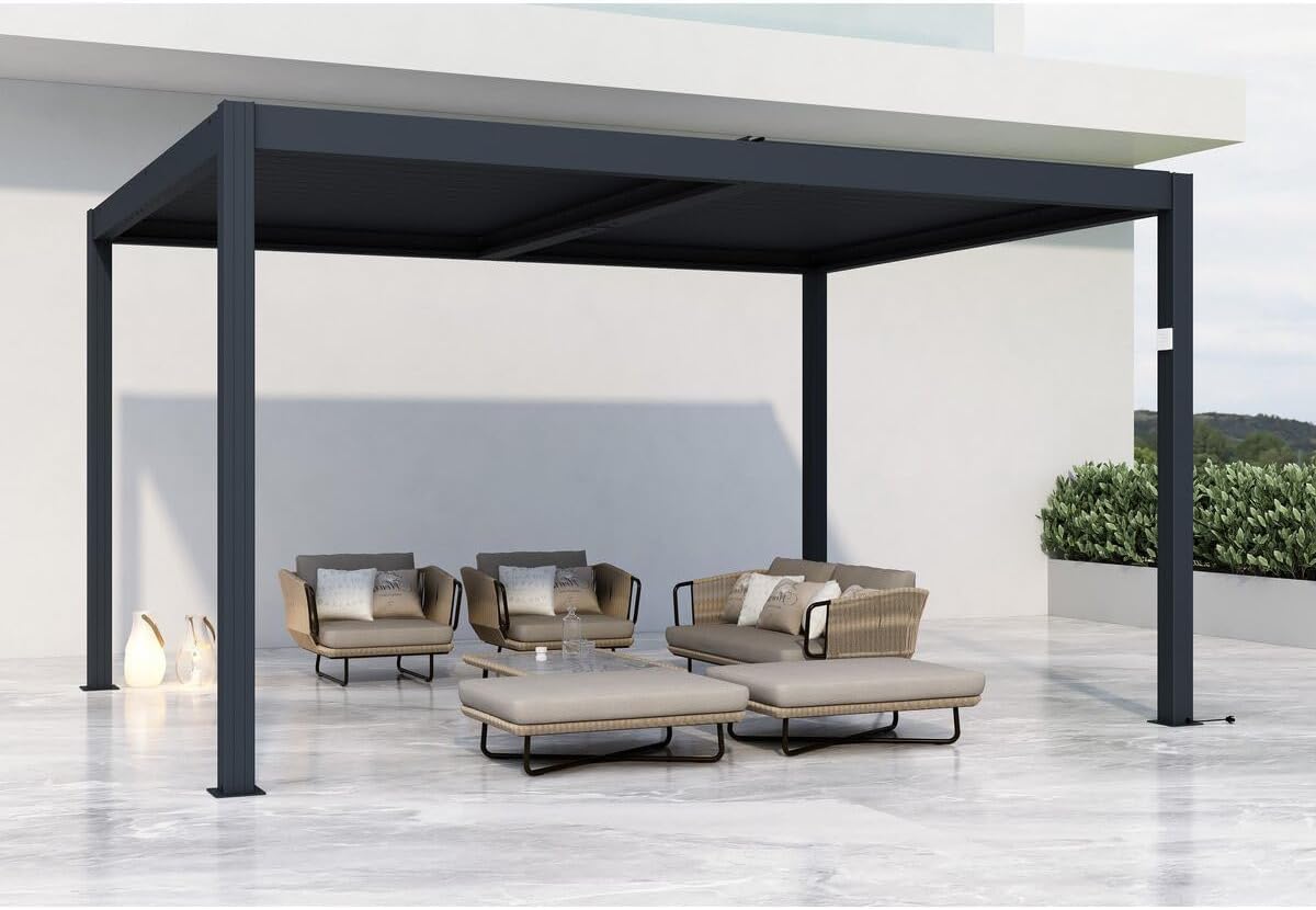 Habitat et Jardin Bioklimatische Pergola Windsor Premium mit LED aus Aluminium 3 x 4 m - Grau